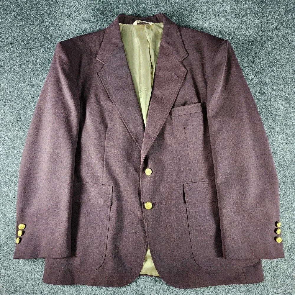 VTG Stafford‎ USA 44S Purple Hopsack Gold Button Men's Blazer Jacket Sport Coat